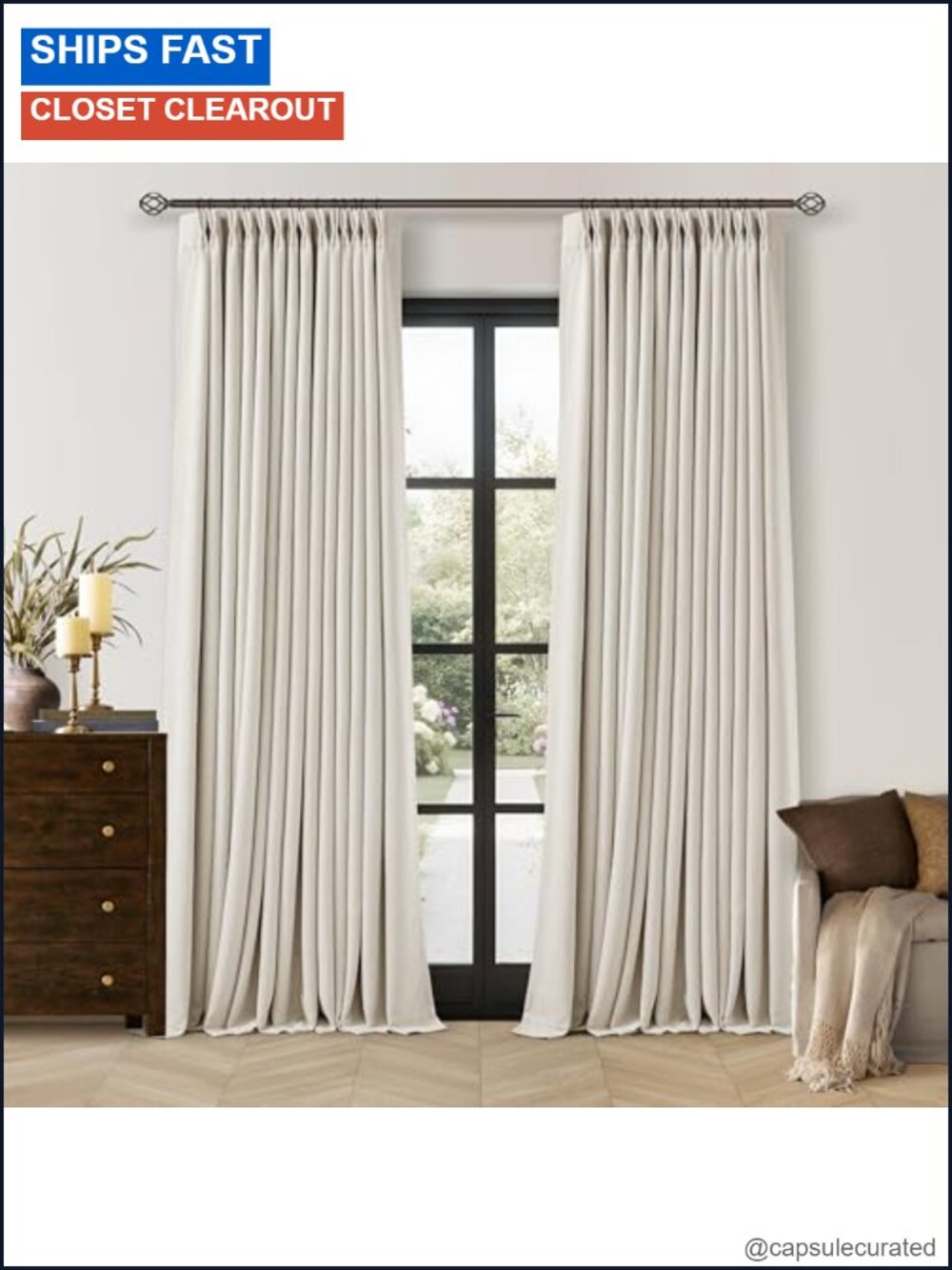 100% Blackout Linen Pinch Pleated Curtain Panels 40x100 Back Tab 2 Pack